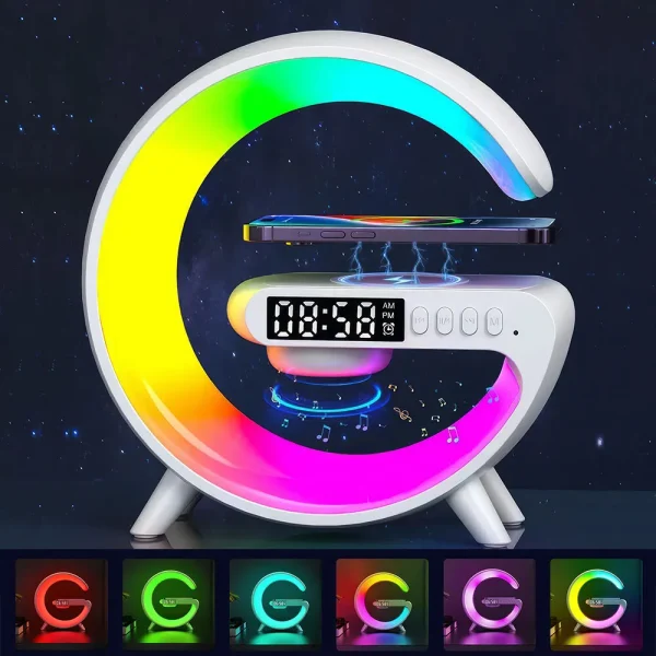 G63 Smart Table Lamp with Wireless Charger, RGB Lamp, Clock, Alarm, Mini Bluetooth Speaker