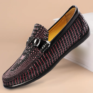 COWHIDE CROCODILE PATTERN SOFT SOLE LOAFER